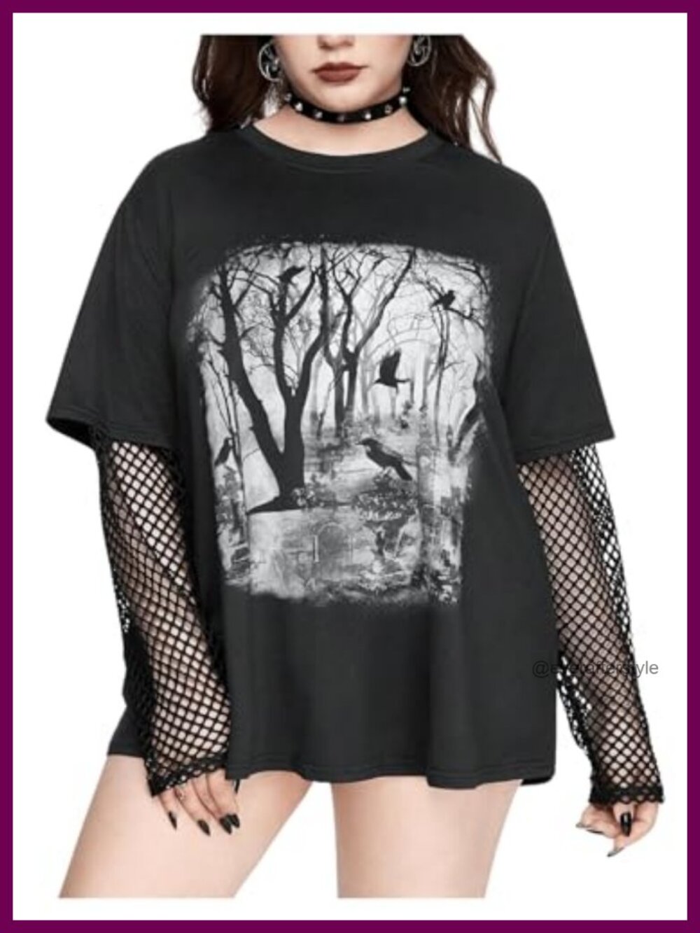 Plus Size Gothic Graphic Tee Oversized Long Sleeve Tunic
